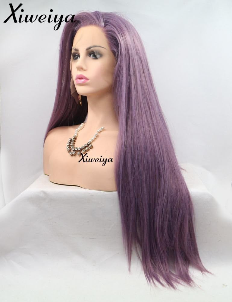 Xiweiya Mixed Purple 13*4 Lace Front Wig For Women Long Straight Light Purple Wig Side Part Lavender Purple Lace Front Wig Heat Resistant Fiber 180% Density Wig For Women 24inch - Image 3