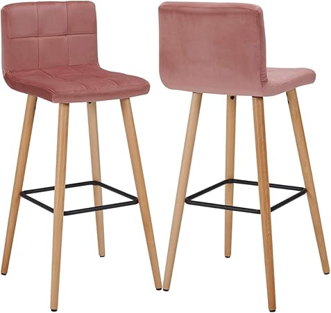 Set Of 2 Bar Stools With Backrest Fabric Barstool Wood Legs Colour Selection Duhome 5117a Colour Pink Material Velvet Amazon Co Uk Kitchen Home