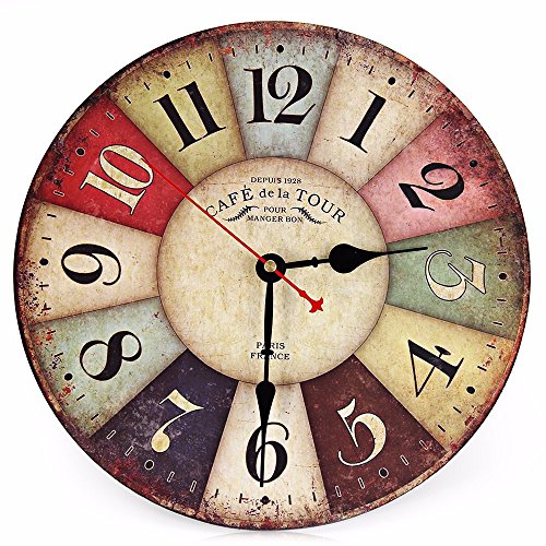 2016 Artistic Silent Retro Creative European Style Round Colorful Vintage Rustic Decorative Antique Wooden Home Wall Clock