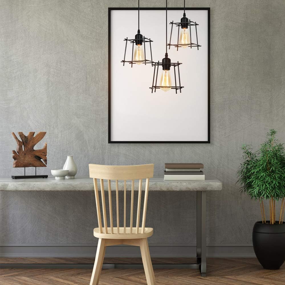 HAITRAL Dining Room Pendant Lighting 3 Lights - Industrial Hanging Light Fixtures Chandelier Black Metal Lampshade -Adjustable Ceiling Hanging Light Fixtures for Kitchen Island Bedroom: Home Improvement