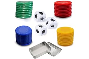 IONPSHG Dice Game Set, Dice Game Set, Iron Box Packaging Board Game Including 3 Dices 40 Colorful Chips, Popular Fun High-Ene