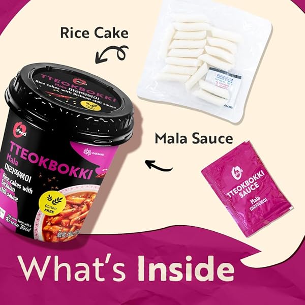 SPICY CUP TTEOKBOKKI INSTANT RICE CAKES KOREAN – [MALA (TINGLY SICHUAN SPICE) | PACK OF 6] – READY IN 3 MINUTES | GLUTEN-FREE, CHEWY, QUICK & EASY MEAL | STREET FOOD SNACK | 0 CHOLESTEROL/ 0 TRANS FAT – O’FOOD