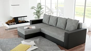 Tendencio Canapé Dangle Convertible Et Réversible Lit Arion Microfibre Gris Et Simili Noir