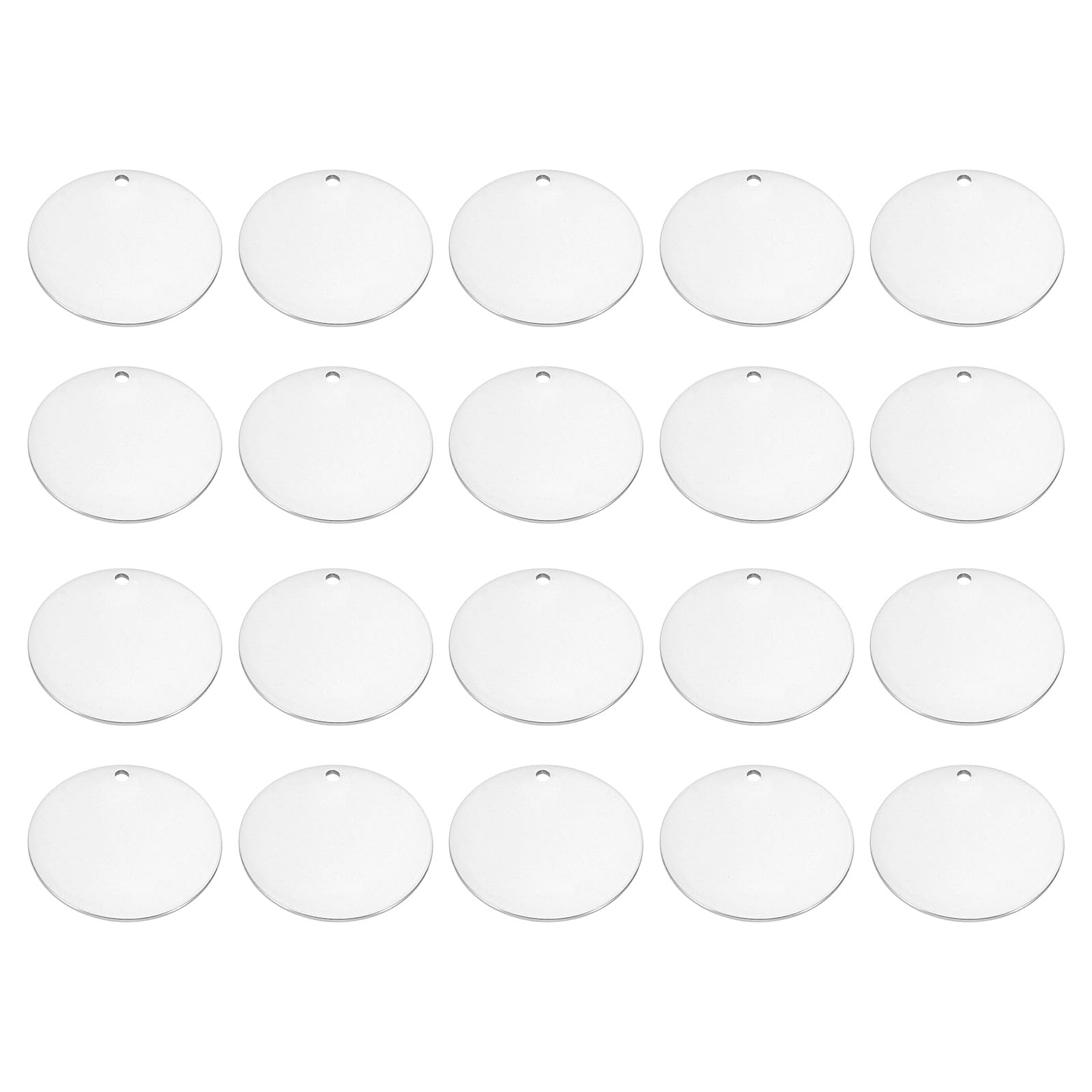 PATIKIL 30mm Brass Disc, 20pcs Metal Stamping Blanks Tags Charm Pendant Brass Circle Round Metal Plate DIY with Hole for Laser Engraving Stamping Keychain Making, Silver Tone