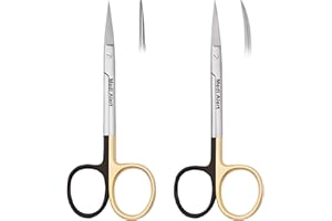 MEDI ALERT Set of Two Iris Micro Dissecting Scissors 4.5" STR/CVD Serrated Super-Cut Fine Point Skin Tag Medical Surgical Gum Suture Eye Dental Scissors Perfect for Doctors, Nurses, Students Training