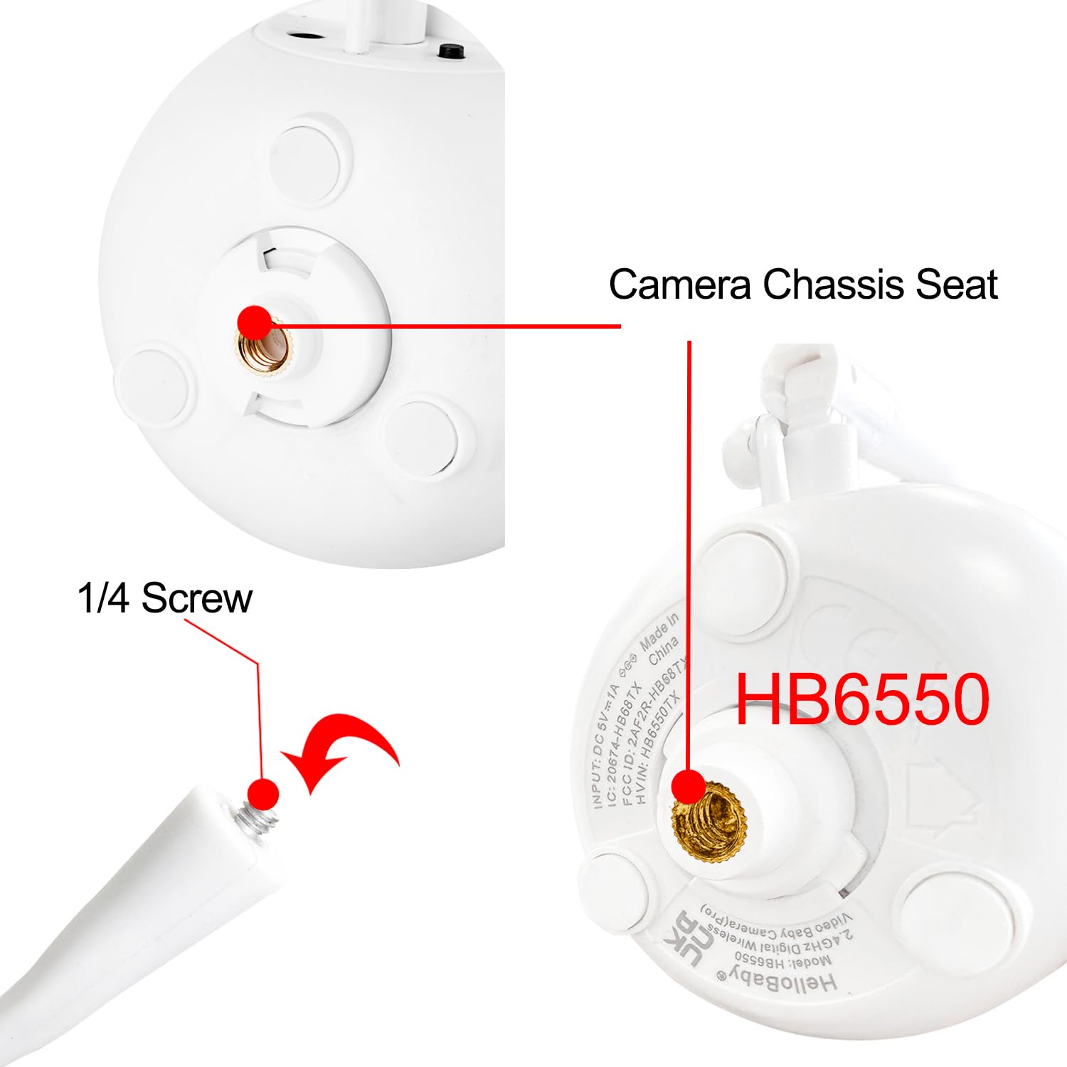iTODOS Baby Monitor Mount Compatible with HelloBaby HB65/HB66/HB248,ANMEATE SM935E Baby Monitor Camera, Versatile Twist Mount Without Tools or Wall Damage -White