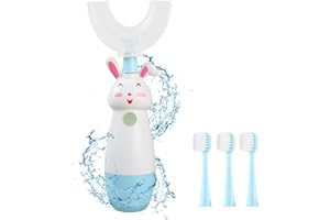 Meqtpomy Kids U-Shaped Electric Toothbrush (with 3 Brush Heads), Detachable Toddler Sonic Toothbrush - Autobrush Toothbrush for Kids Aged 8-13（Blue）