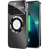 MAKAVO Magnetic for iPhone 13 Pro Case, Built-in Camera Lens Protector, Compatible with MagSafe, Logo View, Slim Thin Protective Phone Cover, Black