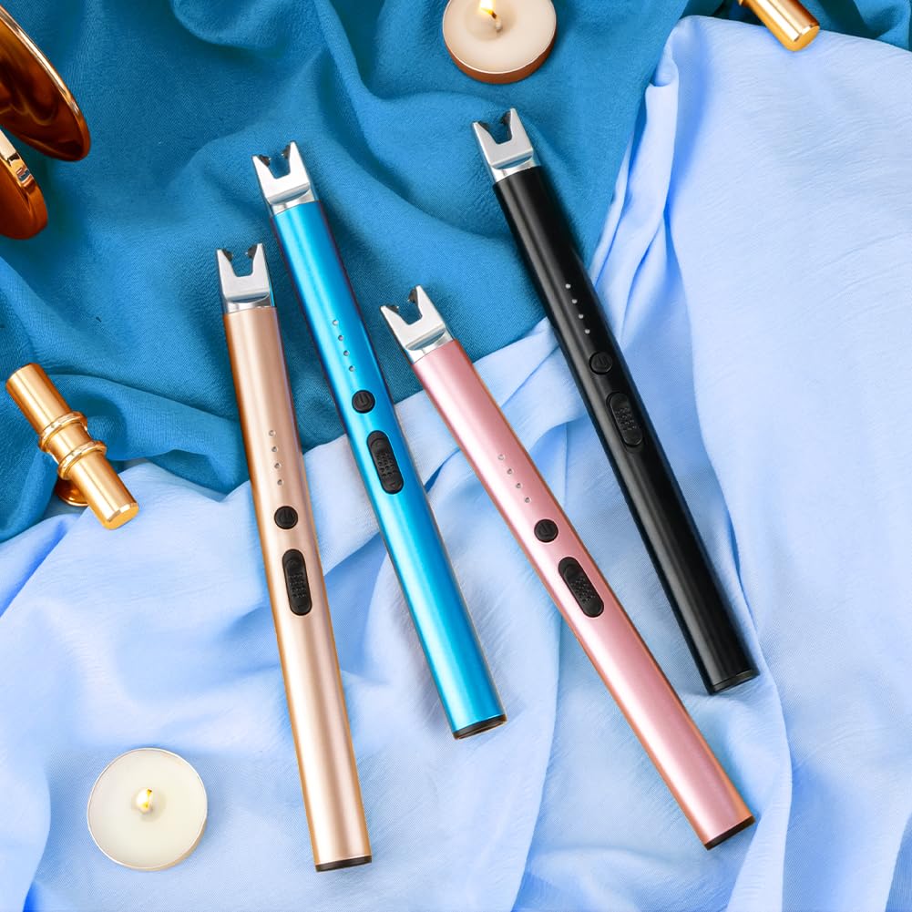 LcFun 2 Pack Candle Lighter Electric USB Rechargeable Plasma Arc Lighter with Safety Lock, Windproof Flameless Long Lighters for Candle, Grill, BBQ, Camping, Gas Stoves (Black, Gold)