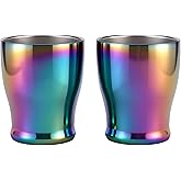 TIAKO 2-Pack Double Wall Vacuum Insulated Stainless Steel Cups, 8.8oz (260ml) - Sweat-Proof Hot & Cold Cups for Whiskey, Coffee, Cocktails, Home & Travel, Mirror Finish (Rainbow)
