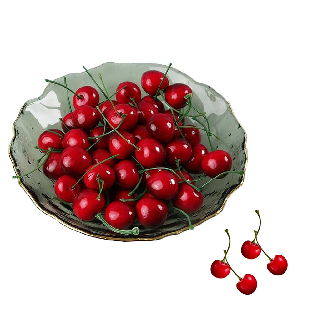QUUPY 20PCS Artificial Lifelike Simulation Cherries Fake Fruit Model Home House Kitchen Party Decoration Desk Ornament