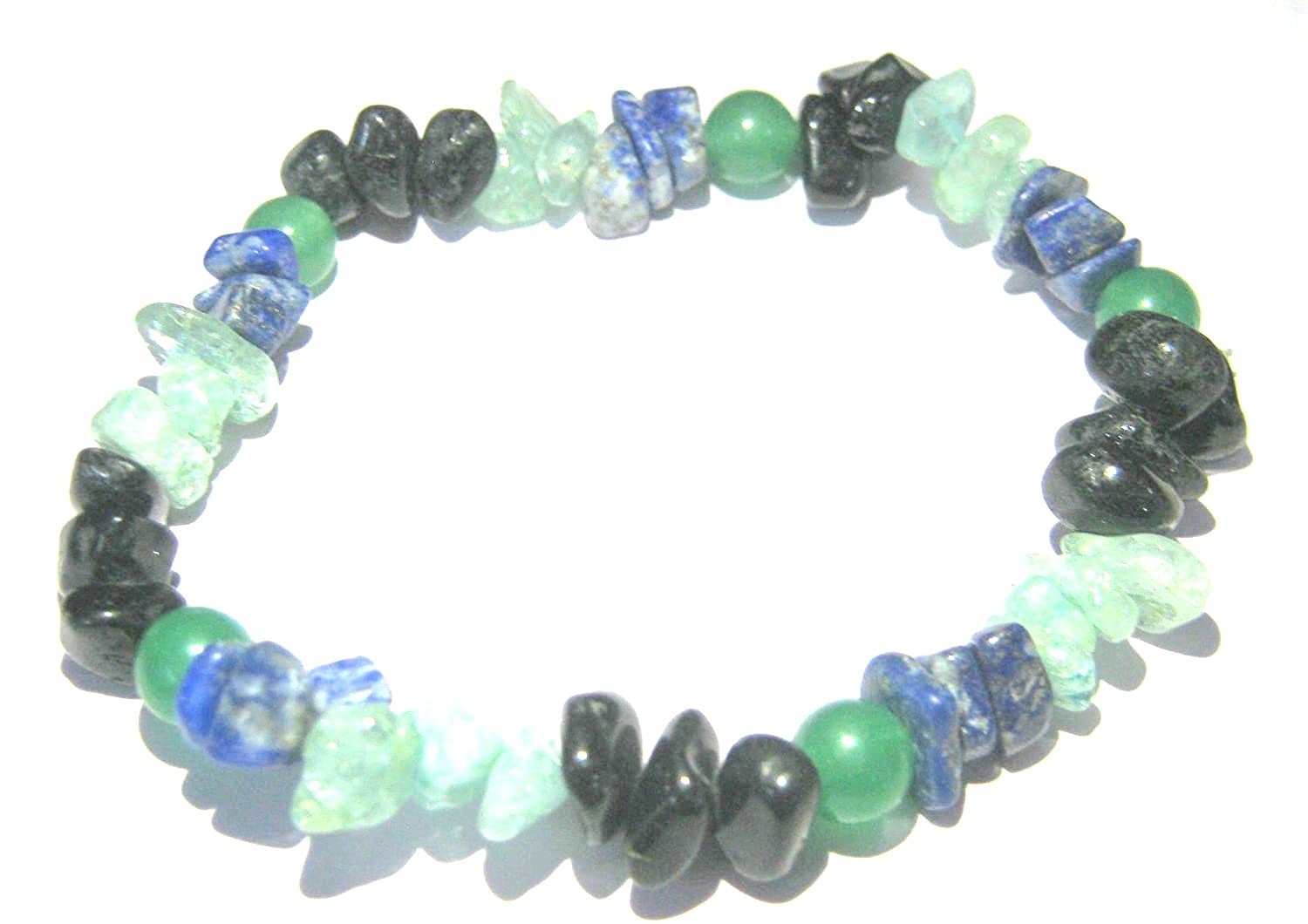 Lapis Lazuli Green Quartz Black Tourmaline Aquamarine Stretch Bracelet Crystal Healing Fashion Accessory Gift Psychic Energy Metaphysical Gemstone Chakra