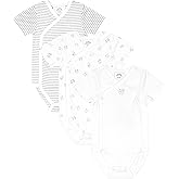 Stellou & friends Unisex Crossbody Side Snap On-Piece Cotton Bodysuit - 3-Pack (Grey Dogs and Stripes, 9-12 Months)