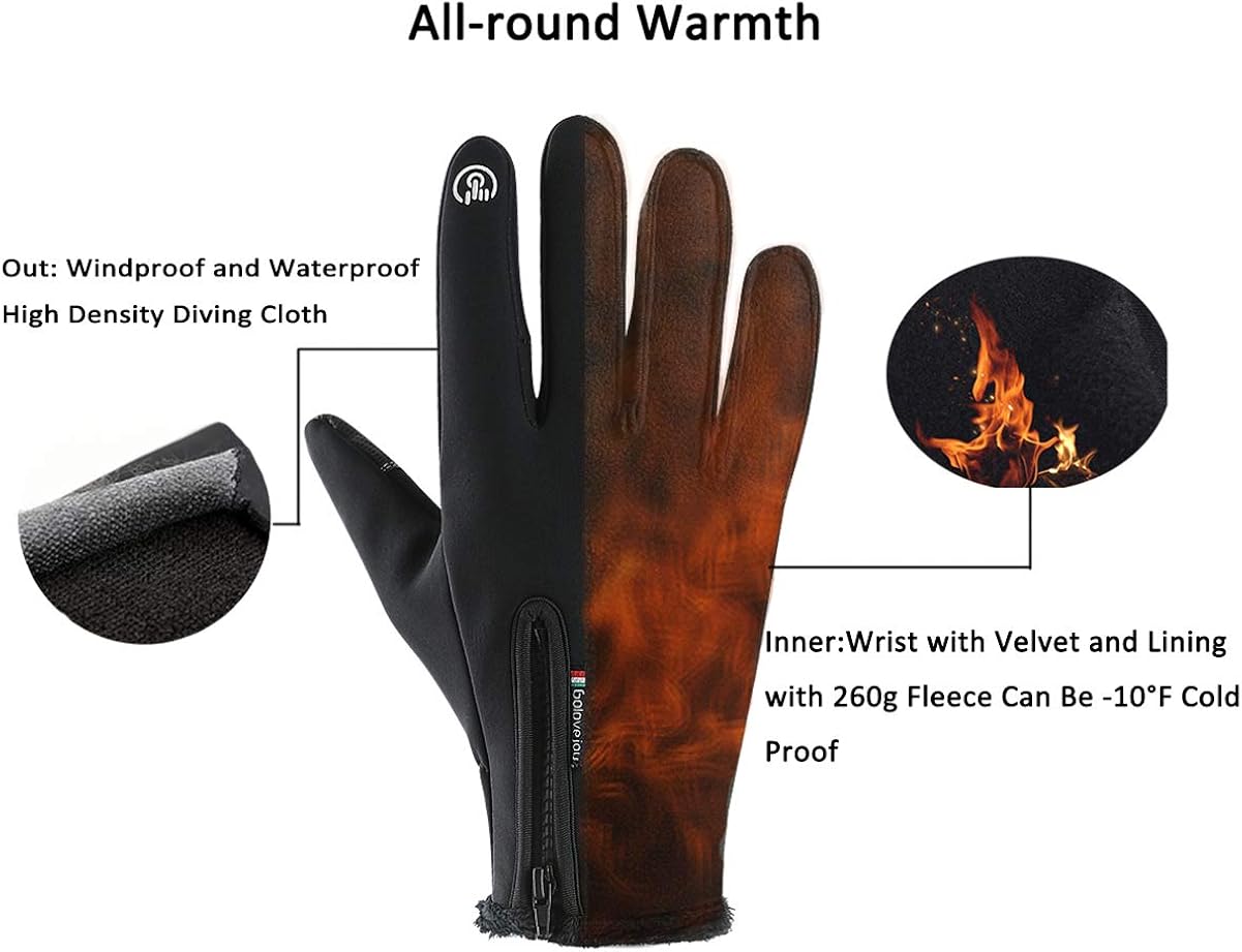 Jeniulet Mens Winter Warm Gloves Waterproof and All Finger Touch Screen Gloves for Cycling and Outdoor Work at  Men’s Clothing store