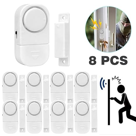 Juego de 8 detectores magnéticos de seguridad para puerta y ventana, minialarmas inalámbricas con sensor de entrada de infrarrojos, color blanco ...