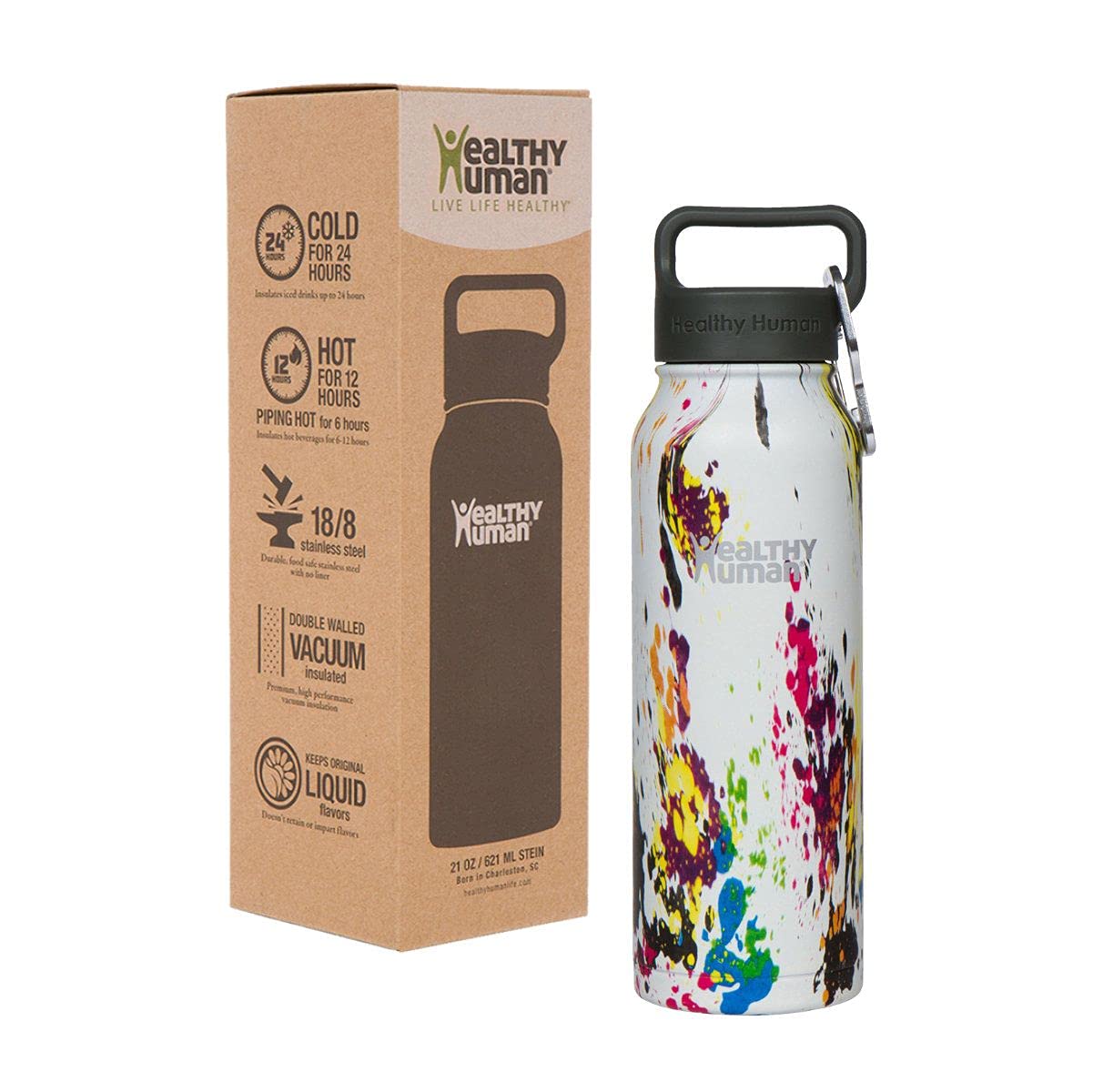 Photo 1 of Healthy Human Stainless Steel Water Bottle, Double Walled Vacuum Insulated Tumblers, Travel Bottles with Leak Proof Lid for Adults, Picnic, Camping, Hiking, Outdoor, 16 oz (473 ml), Art Deco