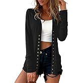 Traleubie Women's Long Sleeve V-Neck Button Down Knit Open Front Cardigan Sweater