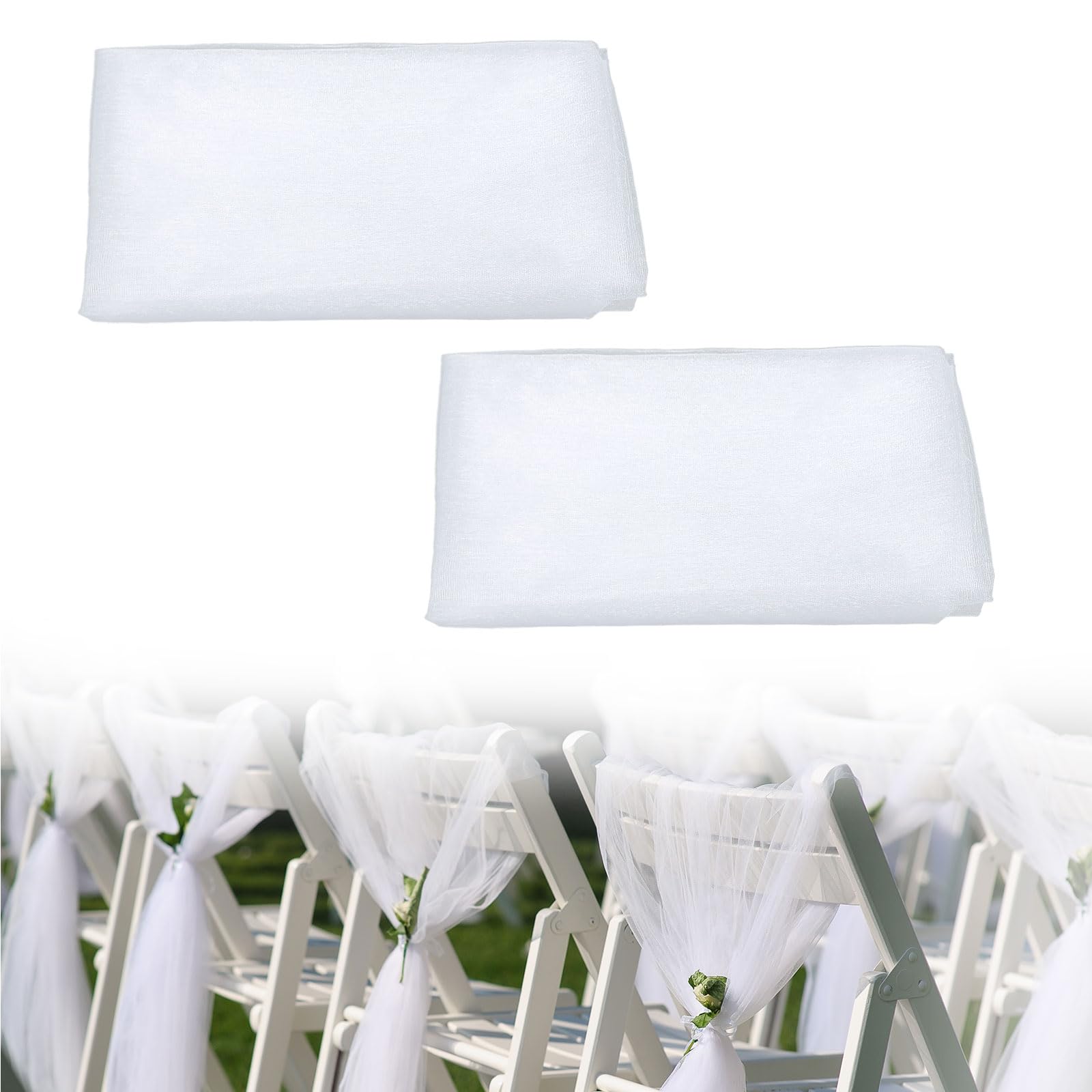 FUIPVGI 2 Pcs Organza Roll Snow Sheer 48cm*10m White Sheer Backdrop Curtain Voile Sheer Chiffon Wedding Drape Voile Fabric for Wedding Venue, Chair Bow Sash, Table Runner, Christmas, Party (White)