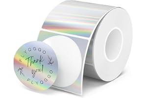 FLYQGGO 2 inch Round Holographic Thermal Sticker Labels, Waterproof & Rainbow Wave & Glitter Design, for Price/Name Tag, Barcode, DIY Custom Logo Design, Sliver(200Pcs/Roll)
