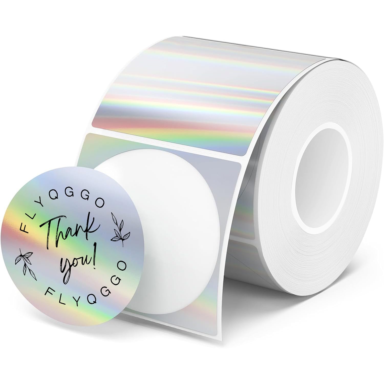 Photo 1 of FLYQGGO 2 inch Circle Holographic Thermal Sticker Labels, Thermal Labels Sticker Rainbow Glitter for Price, Barcode, Name, DIY Custom Logo Design Aurora Sliver(200Pcs/Roll)