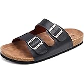 ONCAI Mens Sandals,Beach Slides Cork Footbed Slippers with Adjustable Buckle Straps Size 7-13