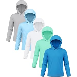 ZITY 5 Pack Rash Guard for Boys Girls Long Sleeve Hooded Swim Shirt Kids UPF50+ Sun Protection Fishing Shirt
