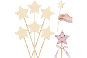 Toddmomy 8pcs Make Your Own Princess Wand Kit, Unfinished Wooden DIY Magical Wand Star Princess Fairy Wands for Girls Party F