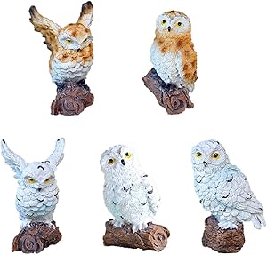 ANIUHL 5 Pieces Owls Fairy Garden Miniature Ornaments Mini Animals Resin Figurines for Moss Landscape Bonsai Crafts Home Decor