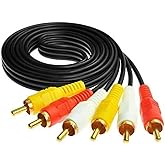 RCA Cable, AV Cable 3 RCA Male to 3 RCA Male Composite AV Cable(5 FT), Gold Plated Audio Video Cable for Home Theater, TV, DVD Player, VCR Yellow/White/red connectors