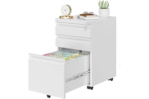 LVSTEEL Metal Mobile File Cabinet with Lock and 4 Keys - Fully Assembled, Under Office Desk 3 Drawers Filing Cabinet for Home Office with Anti-tilt Wheels, A4/Legal/Letter Hanging File Drawers