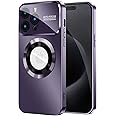 MAKAVO Magnetic for iPhone 15 Pro Max Case, Compatible with MagSafe, Built-in Camera Lens Protector, Logo View, Military Grade Drop Proof Phone Cover, Purple