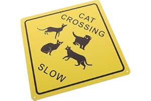 PAMINGONO Iron Cat Crossing Safety Warning Sign Slow Cat Passing Art Decor Plaque for Restaurant Bar Wall Home