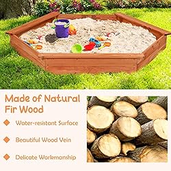 HONEY JOY Kids Sandbox with Cover, Hexagon Wooden