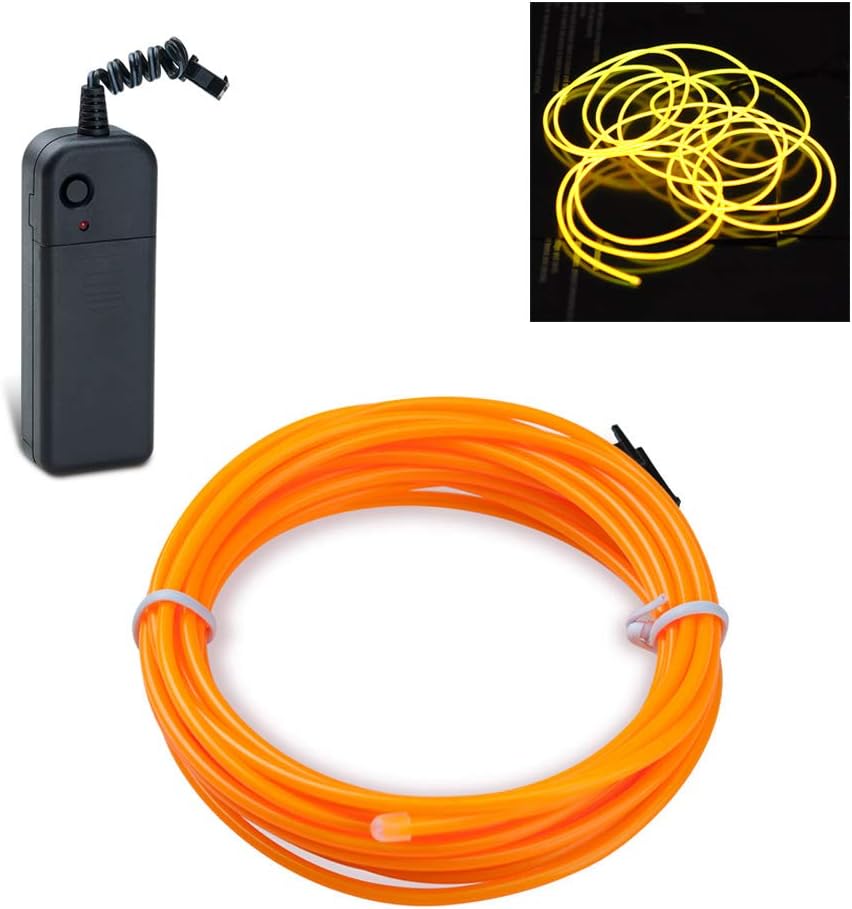 Podazz El Wire 9.8ft/3m Yellow, Neon Glowing Strobing Electroluminescent Wire with 3 Lighting Modes