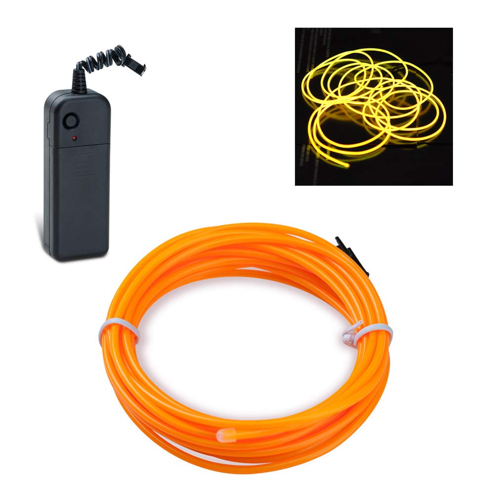 Podazz El Wire 9.8ft/3m Yellow, Neon Glowing Strobing Electroluminescent Wire with 3 Lighting Modes, Battery Operated El Light for Halloween Decor, Parties, Xmas Tree, Cosplay, Car Bar Decor