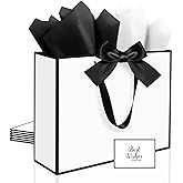 Ethhqu 3 Pack Elegant Large Gift Bags with Handles, 12.6x10x4 Inches - Set Includes Tissue Paper & Cards for Birthday, Baby Shower, Wedding, Anniversary, Christmas & Holiday Gifts (3Pcs White with Black Rim)