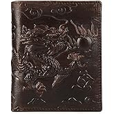 CYCOOPE Leather Dragon Wallet for Men Vintage Credit Card ID Bifold Cool Pocket Wallets for Cash