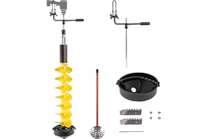 PPOLB Ice Fishing Auger, 8'' Ice Auger Bit, 40'' Cordless Nylon Ice Drill Auger with 18'' Extension, Universal Adapter & Top Plate, Replaceable Blade Kits