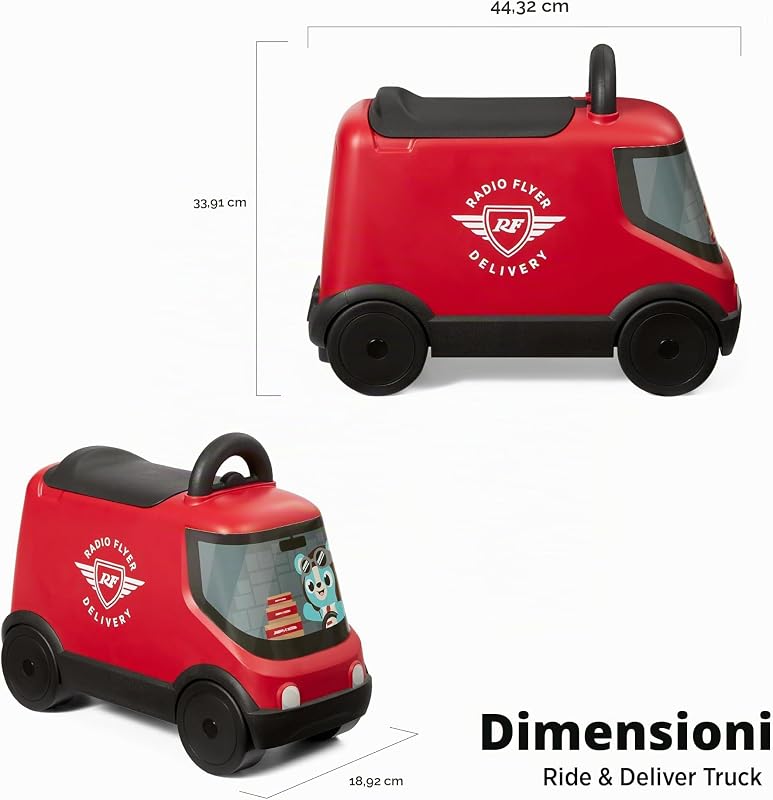 Ride & Deliver Truck, giocattolo rosso da cavalcare per bambini dai 2 anni in su