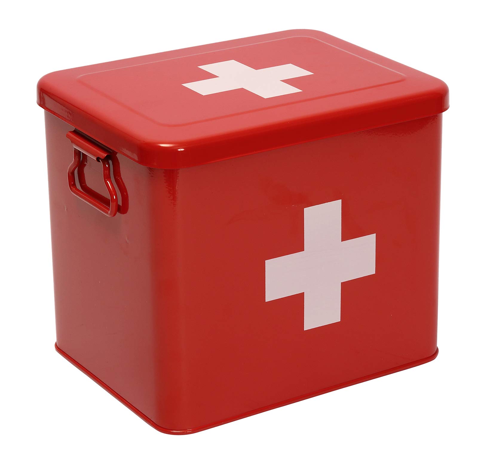 Gzsekken First Aid Kit, 2-Tier Metal first aid tin Hard Case First Aid Medicine Box Supplies Kit Organiser Empty Large First Aid Box with Removable Tray for Home Office Outdoor Emergency Tool-Red