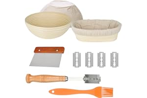 Bread Proofing Basket Set, 10 inch Round and Oval Banneton Proofing Basket with Linen Liner Cloth Silicone Basting Pastry Bru