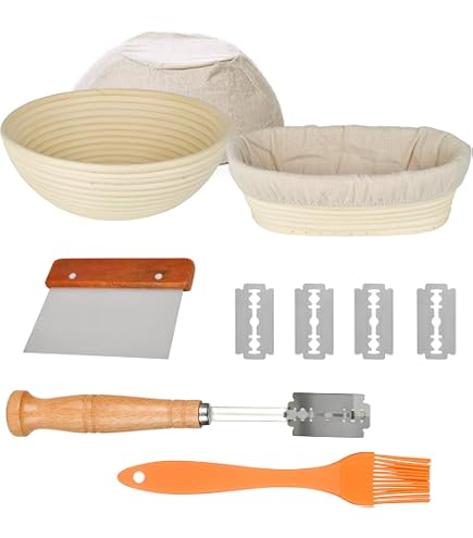Kit Boulangerie 11 Pièces Pour Pain Au Levain - 2 Bannetons (rond + Ovale), Couteau Lame, Thermomètre, Etc.