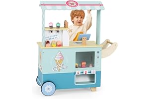 INFANS Wooden Grocery Store Marketplace Toy, Market Stand Shop Pretend Play Set with Universal Wheel Food Scale Cash Register