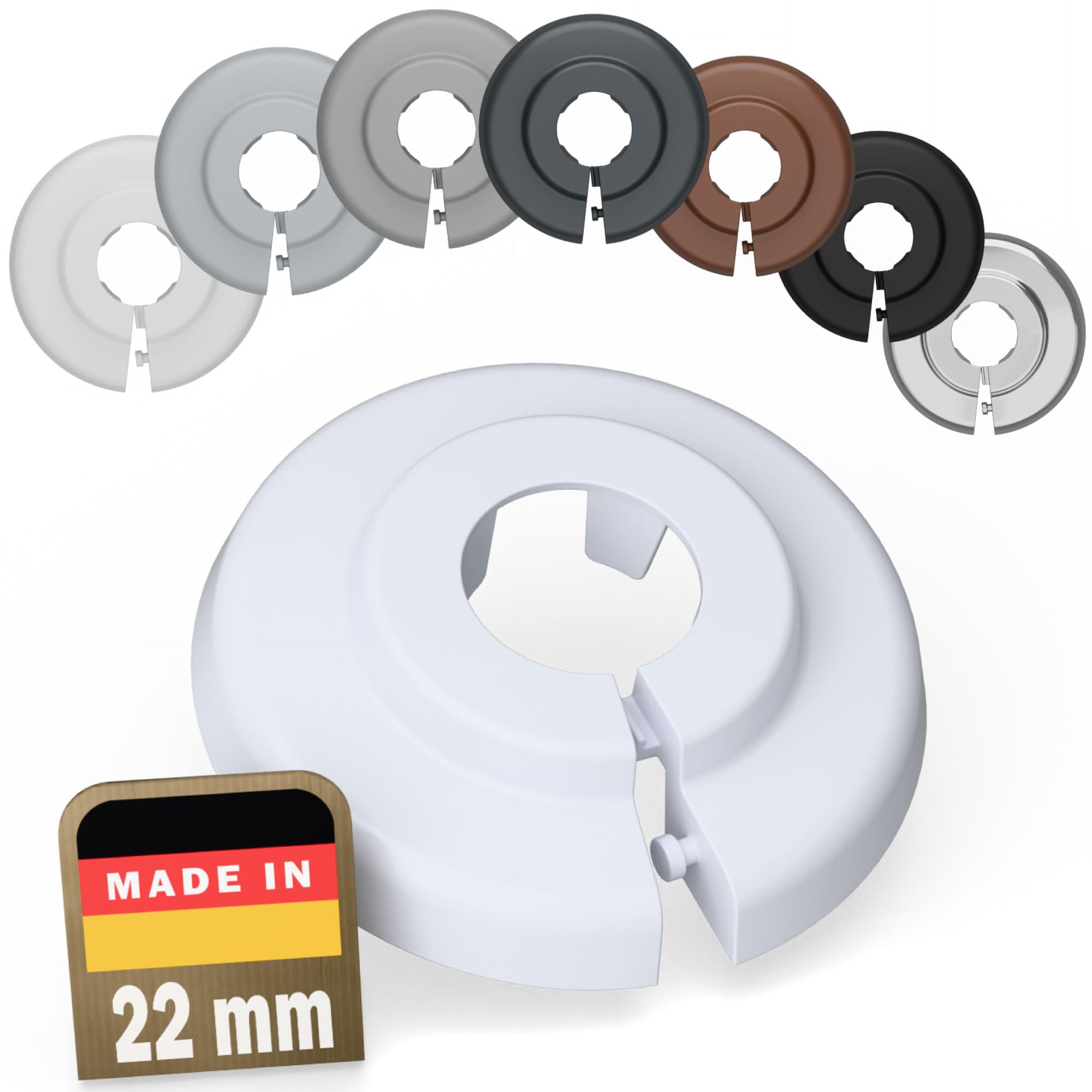 FUX 6 Radiator Pipe Covers Single Collars 22mm White - Heater Covers - Floor Rings