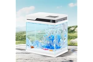 PONDON 4 Gallon Smart Fish Tank, Glass Betta Tank with Filter and Light, Beta Fish Aquarium Startar Kit with Automatic Feeder