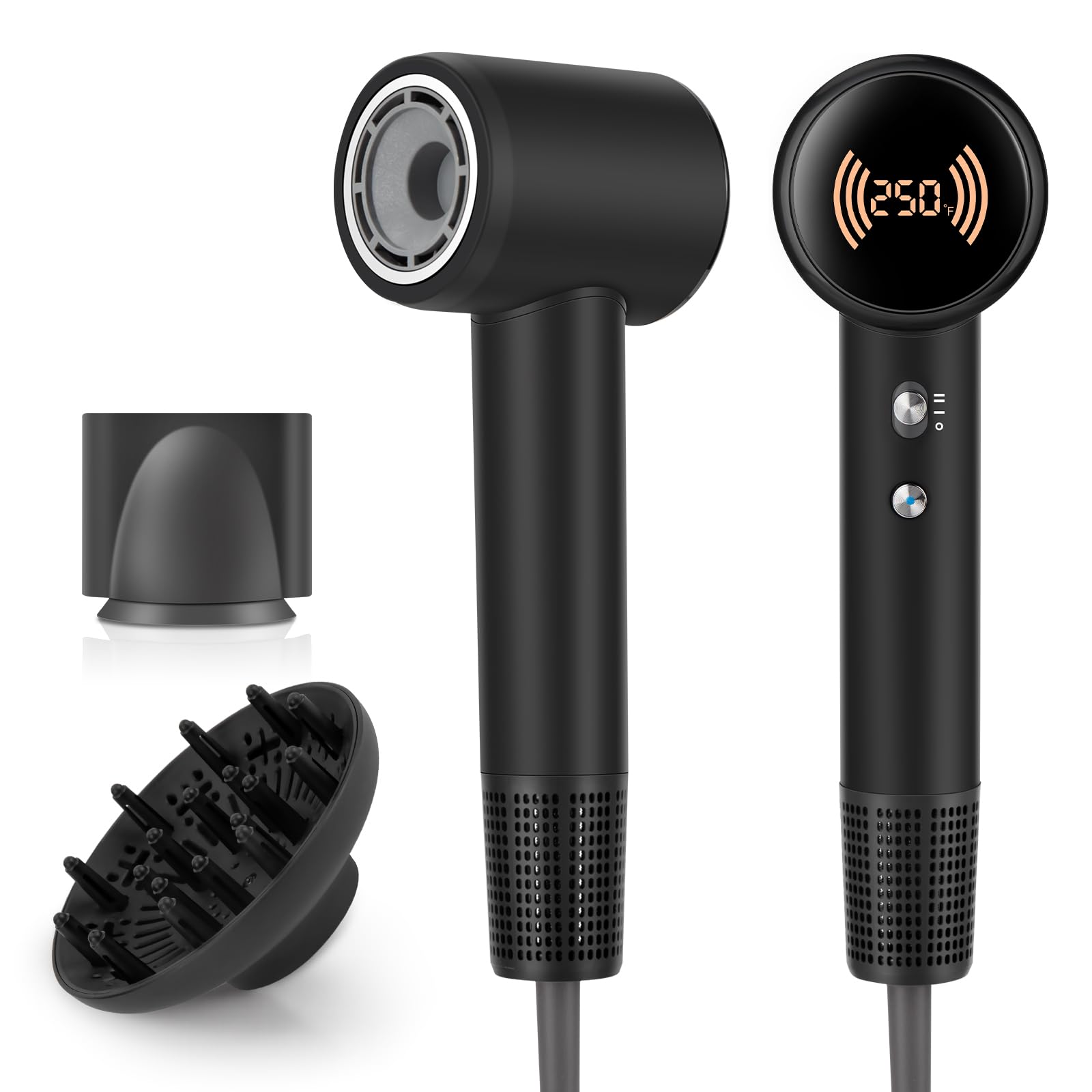 Photo 1 of Hair Dryer,Travel Hair Dryer with Diffuser,110000 RPM High Speed Ionic Blow Dryer,Temperature Display,Low Noise&Lightweight Blow Dryer,Fast-Drying,No Heat Damage,Suitable for All Hairstyles(Black)