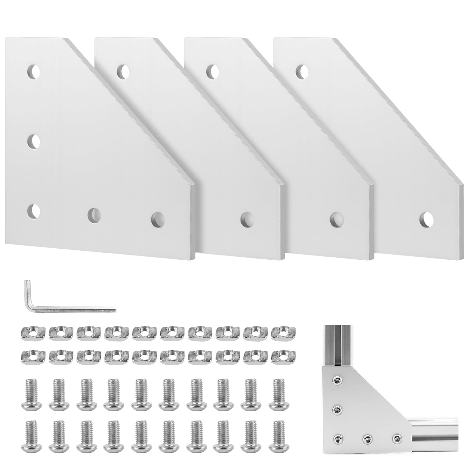 EXLECO Silver Aluminium Alloy Corner Bracket Connection Plate with Screws for 9 mm Slot Aluminium Profile