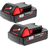 Worthmah 2 Pack 3.0Ah 18V Batteries Replace for Milwaukee M18 Battery Lithium lon 48-11-1815 48-11-1840, Compatible with Milwaukee m18 Battery Charger and 18 Volt Cordless Power Tools