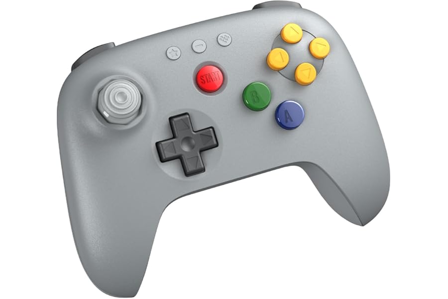8BitDo 64 Bluetooth Controller for Analogue 3D, Switch, Switch 2, Windows, and Android (Grey)