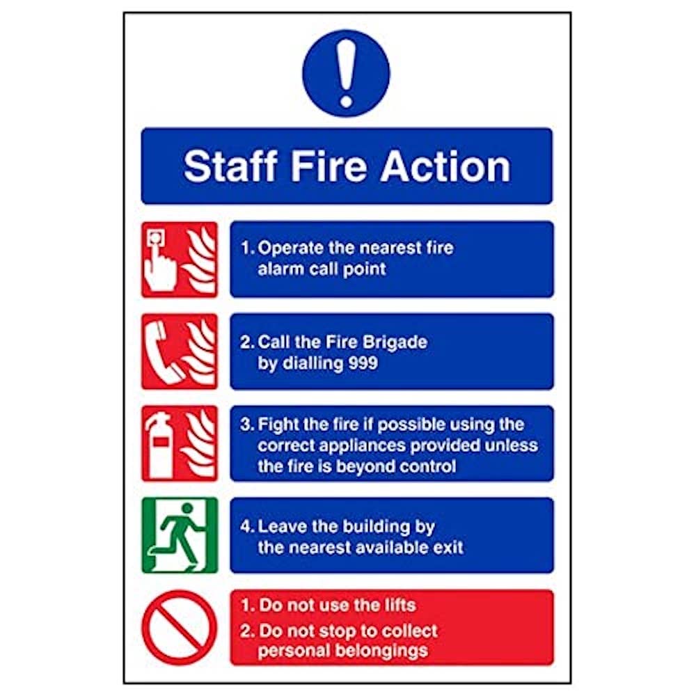 V Safety Eco Friendly Fire Action - Staff Fire Action 999-200 x 300 mm Safety Sign